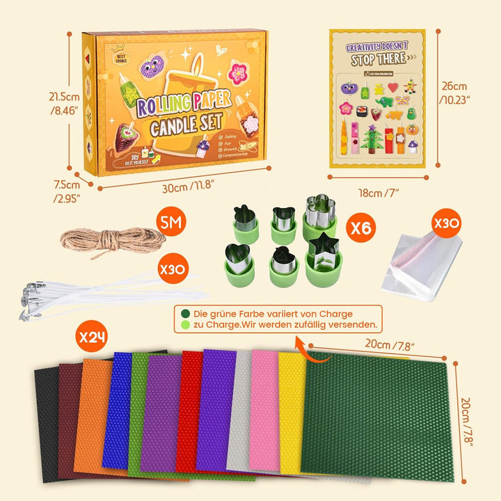 BuzzoXerex Bienenwachsplatten für Kerzen, 12 Stück Farbenfrohe Wachsplatten für Kerzen(20 x 20cm), K