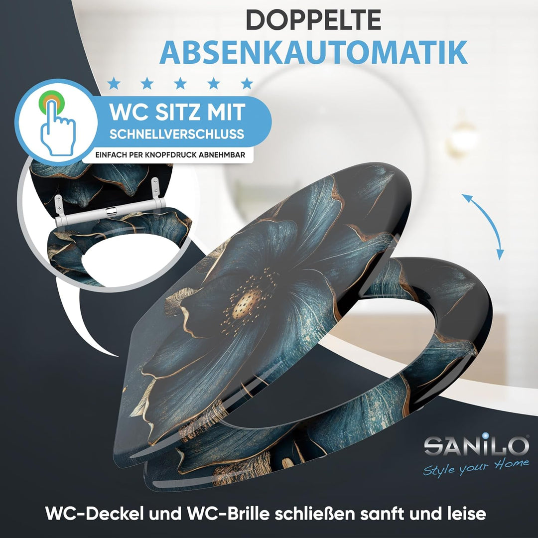 Sanilo WC Sitz mit Absenkautomatik & Schnellverschluss, Toilettendeckel per Knopfdruck abnehmbar, ei