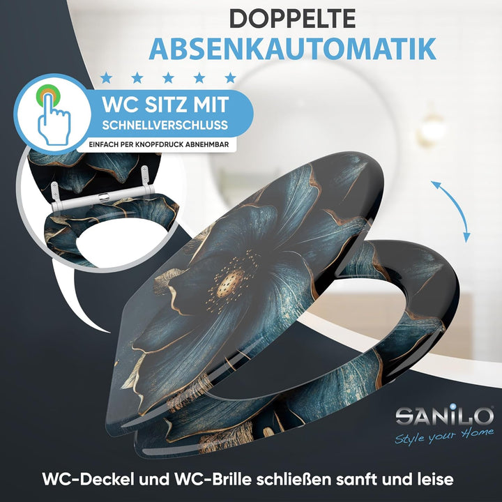 Sanilo WC Sitz mit Absenkautomatik & Schnellverschluss, Toilettendeckel per Knopfdruck abnehmbar, ei