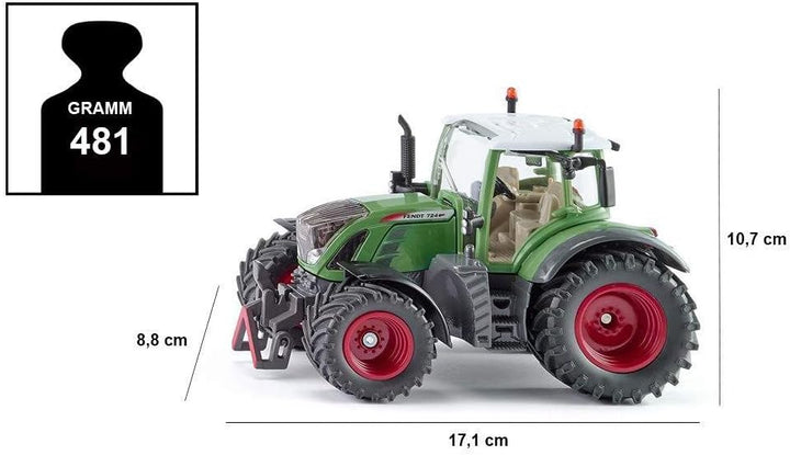 siku 3285, Fendt 724 Vario Traktor, 1:32, Metall/Kunststoff, Grün, Achsschenkellenkung und Kupplung