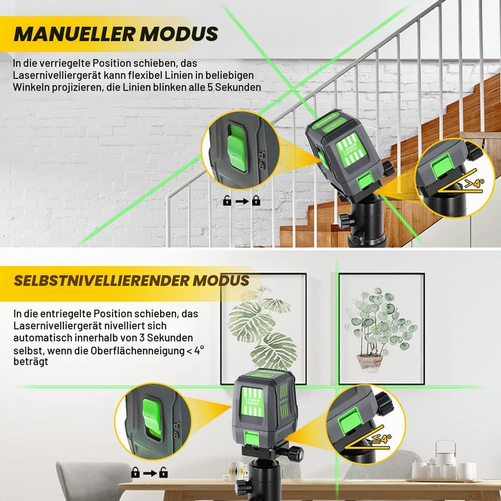 Kreuzlinienlaser Grün, ENVENTOR EN011G Selbstnivellierend Linienlaser 25m ± 0,3mm/m, Vertikale/Horiz
