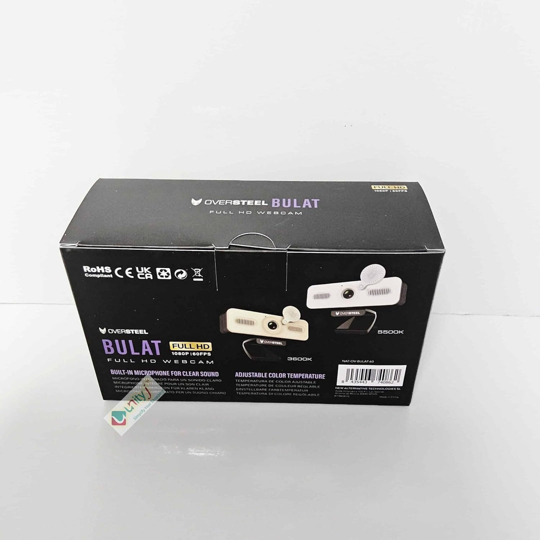 Oversteel - Bulat Webcam 1080P Full HD mit Mikrofon und Lichtring, 60fps, USB 2.0, Videoanrufe, Aufz