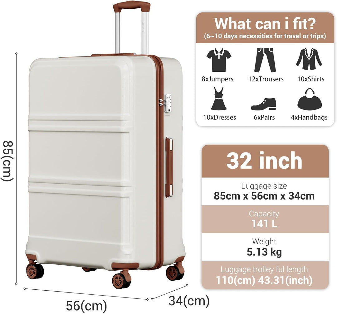 KONO Koffer Extra Grosser 32 Zoll Leicht ABS+PC Hartschalenkoffer XXL mit TSA-Schloss Reisekoffer mi