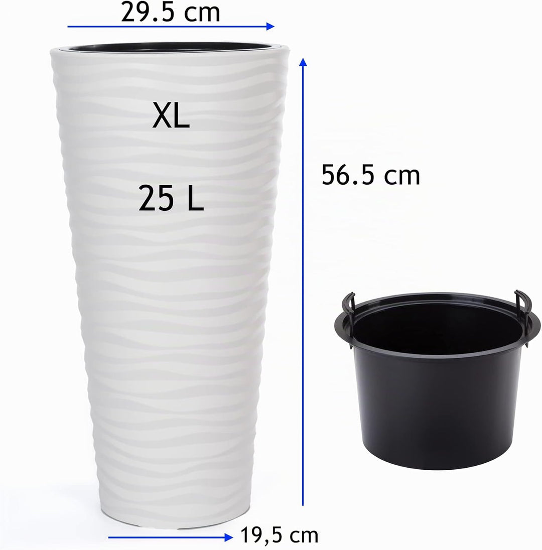 MELTOM Blumenkübel Blumentopf Rund 3D Effekt Slim Pflanzkübel mit Herausnehmbaren Einsatz (XL), XL