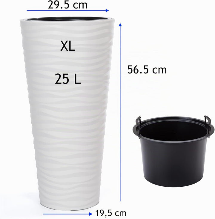 MELTOM Blumenkübel Blumentopf Rund 3D Effekt Slim Pflanzkübel mit Herausnehmbaren Einsatz (XL), XL
