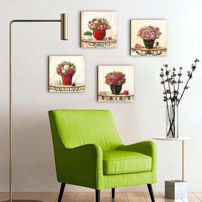 ARTLAND Leinwandbilder auf Holz Wandbild Bild Set 4 teilig je 40x40 cm Quadratisch Natur Blumen Kuns