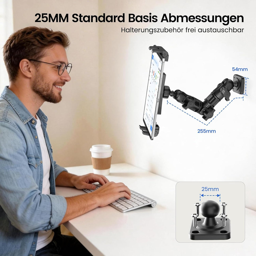 OHLPRO Tablet Halterung Auto, Tablethalterungen LKW 360° Drehung Verstellbarer Verbund Arm Bohrbasis