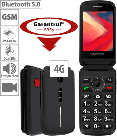 simvalley MOBILE Handy: 4G-Senioren-Klapphandy mit 2,8"-Farbdisplay, Garantruf Easy, BT 5 (Mobiltele