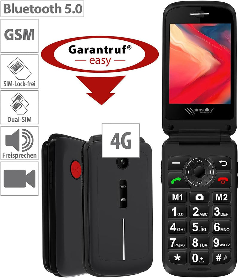 simvalley MOBILE Handy: 4G-Senioren-Klapphandy mit 2,8"-Farbdisplay, Garantruf Easy, BT 5 (Mobiltele