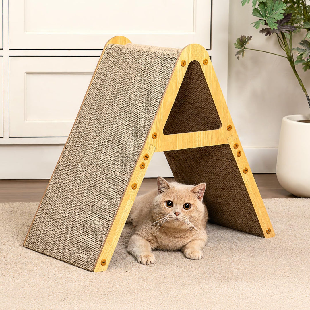 Conlun 2-in-1 Kratzbrett in A-Form für Mittelgrosse Katzen bis 7 kg, Stehend & Flach Nutzbares Katze