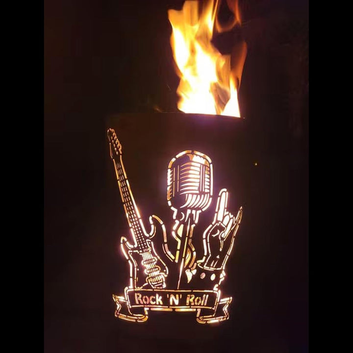TiKo-Design Feuertonne/Feuerkorb mit Motiv – Lagerfeuertonne, Feuerkorb Rock n Roll – Verleihen Sie