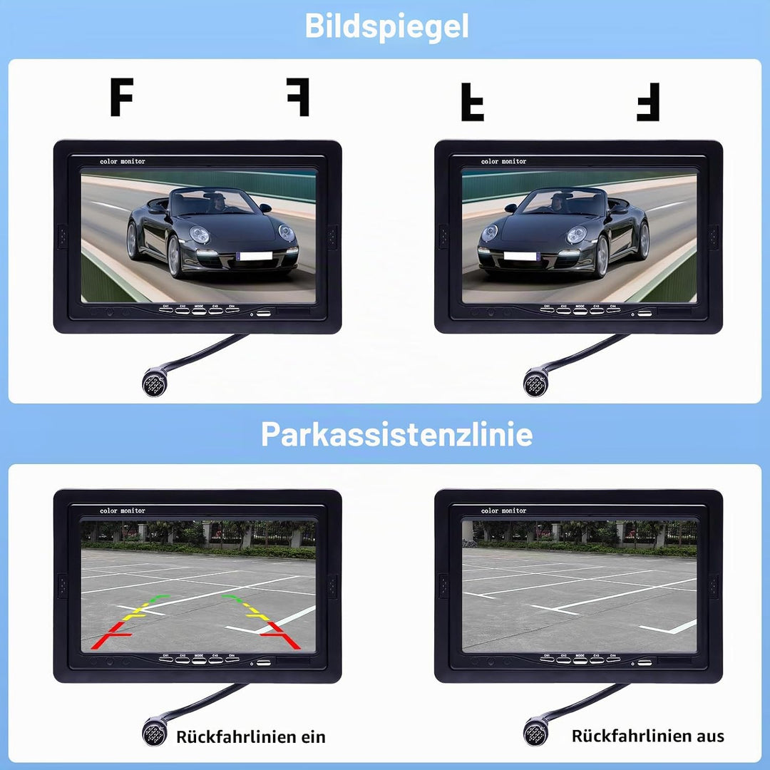 Camecho Dual Backup Kamera 4 Split Monitor hinten Kamera Auto 18 IR-Nachtsicht wasserdicht Aviation
