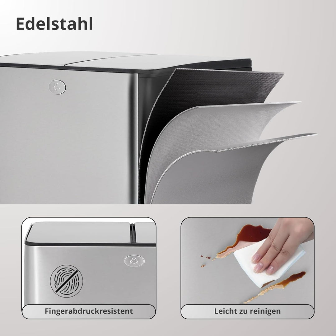 Mülleimer Küche, 2 x 15 L, Mülltrennsystem 2 Fächer, Doppel-Mülleimer aus Edelstahl, Anti-Fingerabdr