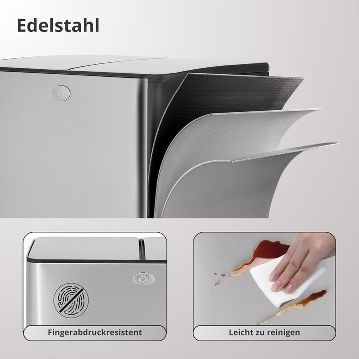Mülleimer Küche, 2 x 15 L, Mülltrennsystem 2 Fächer, Doppel-Mülleimer aus Edelstahl, Anti-Fingerabdr