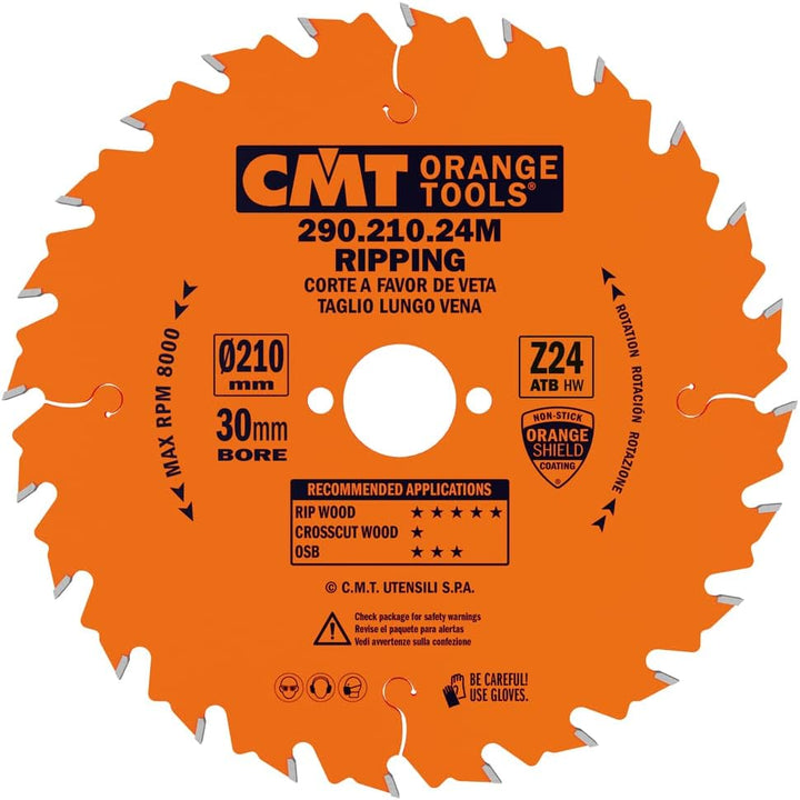 Cmt 290.210.24 M Ripping Klinge d-210 B-30 K-2,8 p-1,8 24 mm D 8-1/4 210mm | T 24 | B 30 | K .110 |