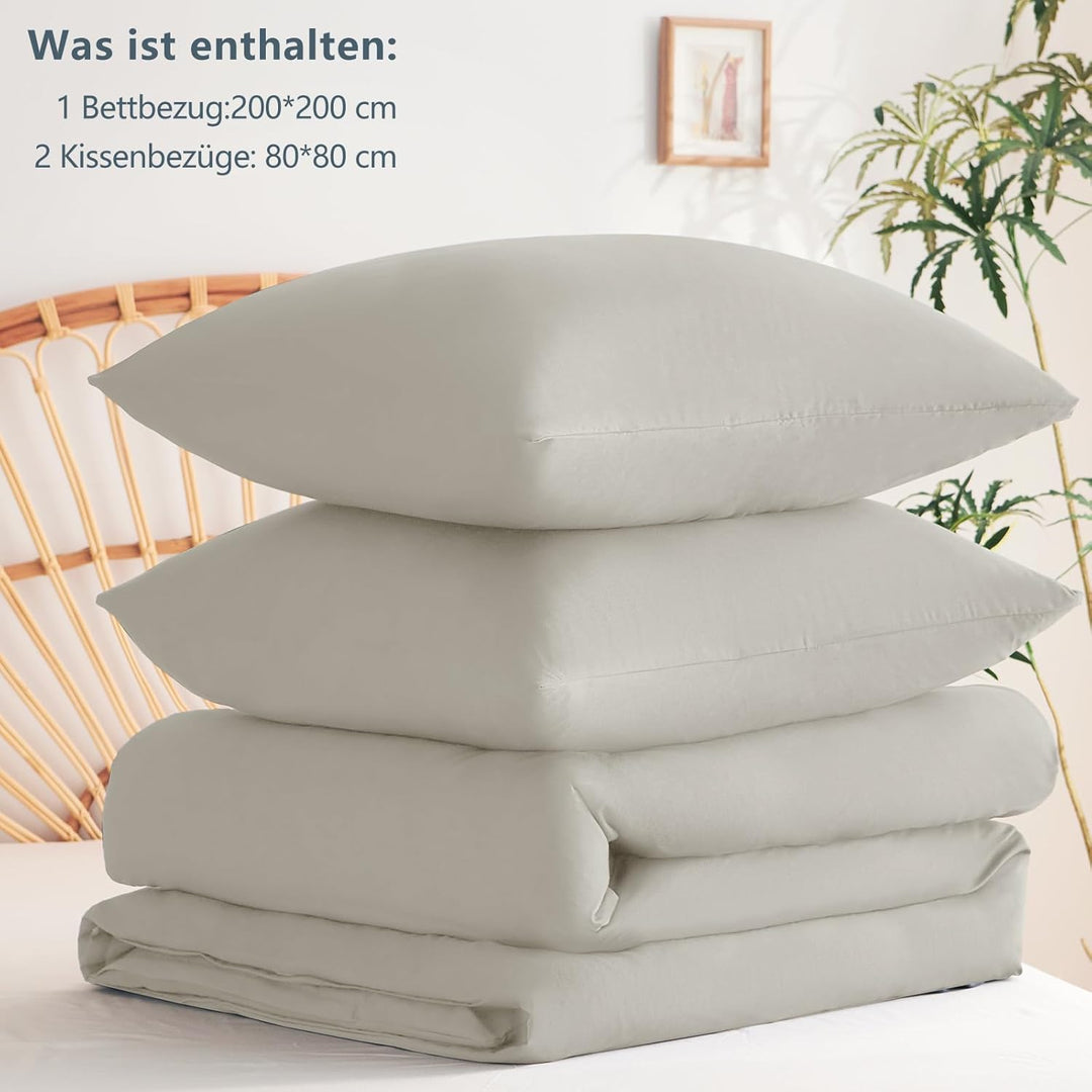 WAVVE Bettwäsche 200x200 3 teilig Beige - Bettbezug 200 x 200 Set mit Kissenbezüge 80x80 cm, Bettwäs