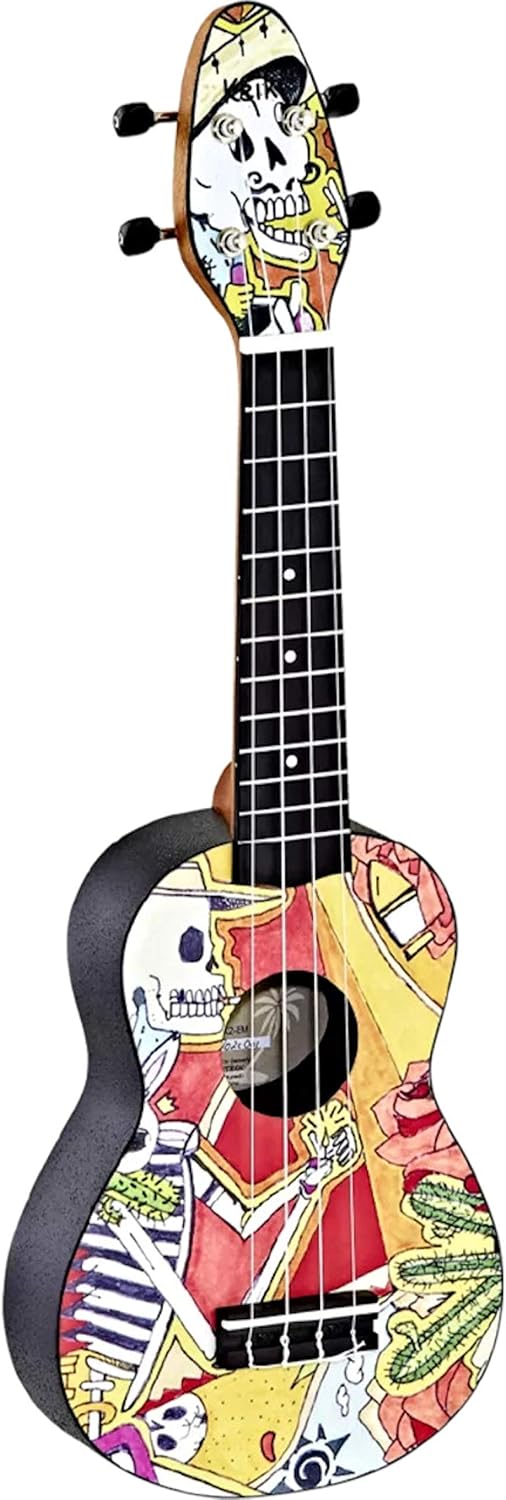 Ortega Guitars Sopran Ukulele bunt - Keiki K2 - Starterkit inklusive Tuner, Gurt, 5 Medium Plektren