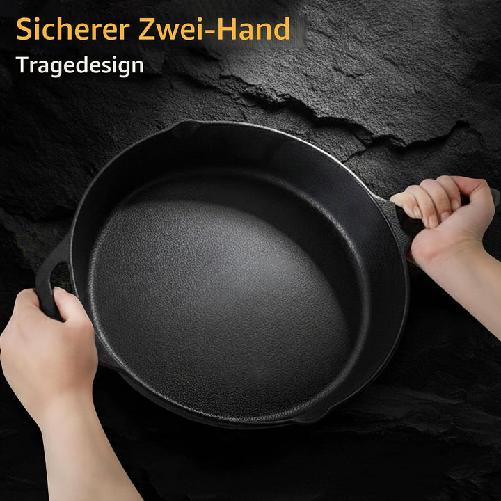 KICHLY Vorgewürzt Gusseisen Skillet 12 Zoll, Safe Grill Kochgeschirr für den Innen- und Aussenbereic