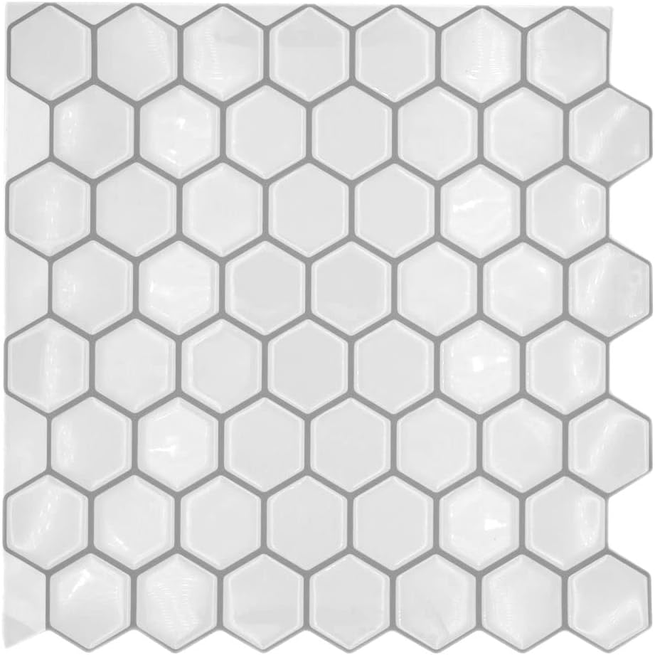 Selbstklebende Mosaik Folie Vinyl Hexagon Optik weiss Küchenrückwand | 10 Mosaikmatten