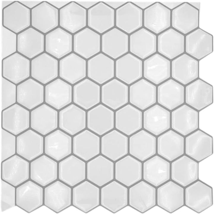 Selbstklebende Mosaik Folie Vinyl Hexagon Optik weiss Küchenrückwand | 10 Mosaikmatten