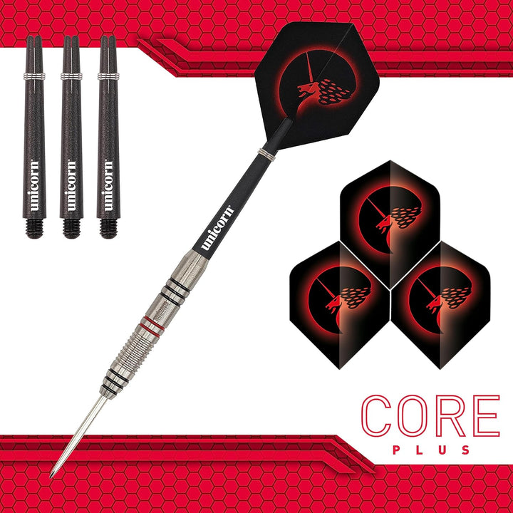 Unicorn Steel Tip Darts Set, Core Plus, Tungsten Barrels, 20g, 21g, 22g, 23g, 24g, 25g, 26g or 27g C