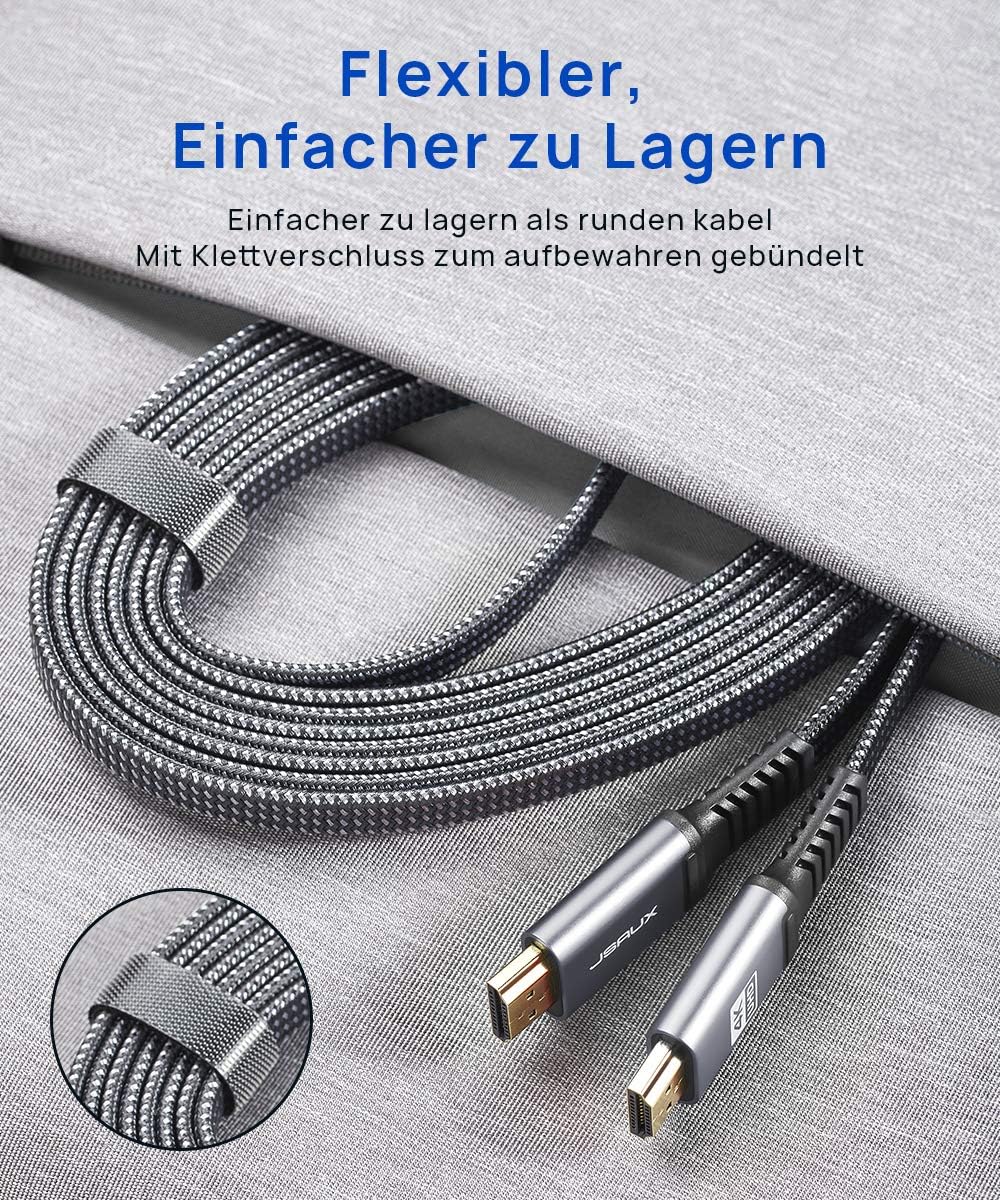 JSAUX HDMI Kabel 4Meter [4K@60Hz,HDMI 2.0,18Gbps] Flach HDMI 2.0 Kabel Highspeed 5M HDMI Nylon Geflo