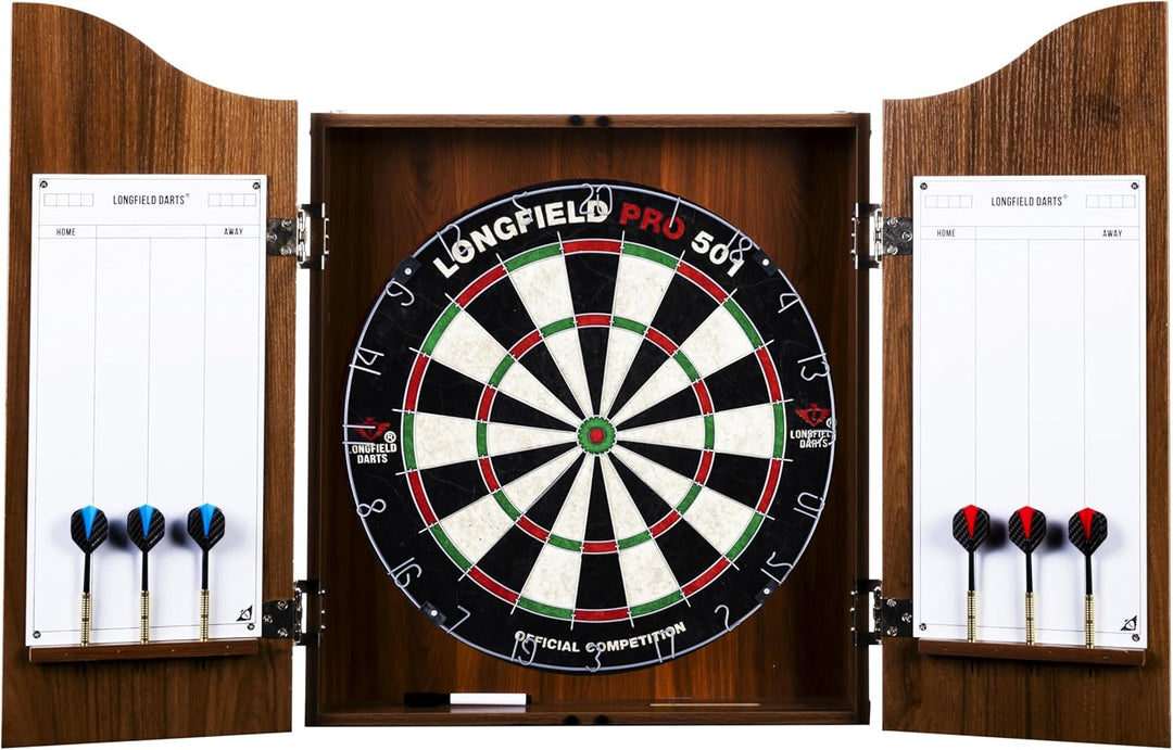 Holz Dartschrank, sisal Dartscheibe, inbegriffen 6 Darts 18gr und Zubehör Kastanie, Kastanie