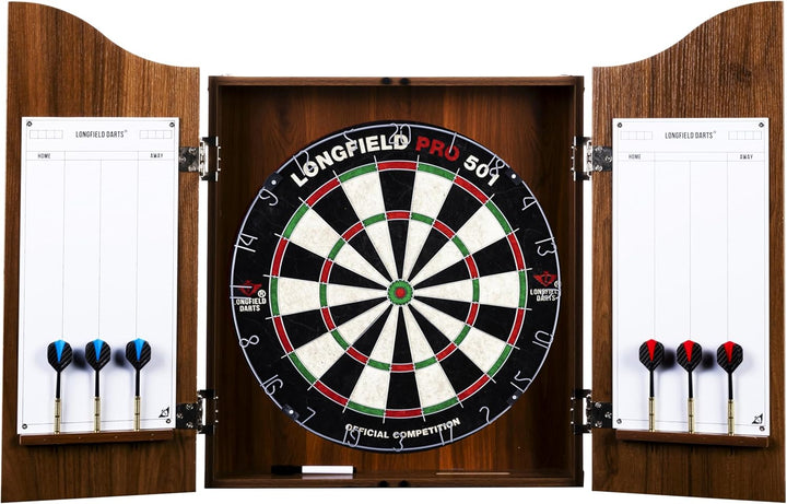 Holz Dartschrank, sisal Dartscheibe, inbegriffen 6 Darts 18gr und Zubehör Kastanie, Kastanie