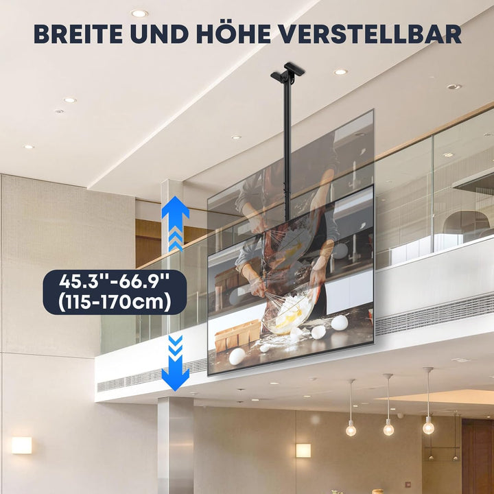 TV Deckenhalterung für 50 bis 100 Zoll, 80 kg Tragkraft, Höhenverstellbar 115-170 cm, Schwenk- und N