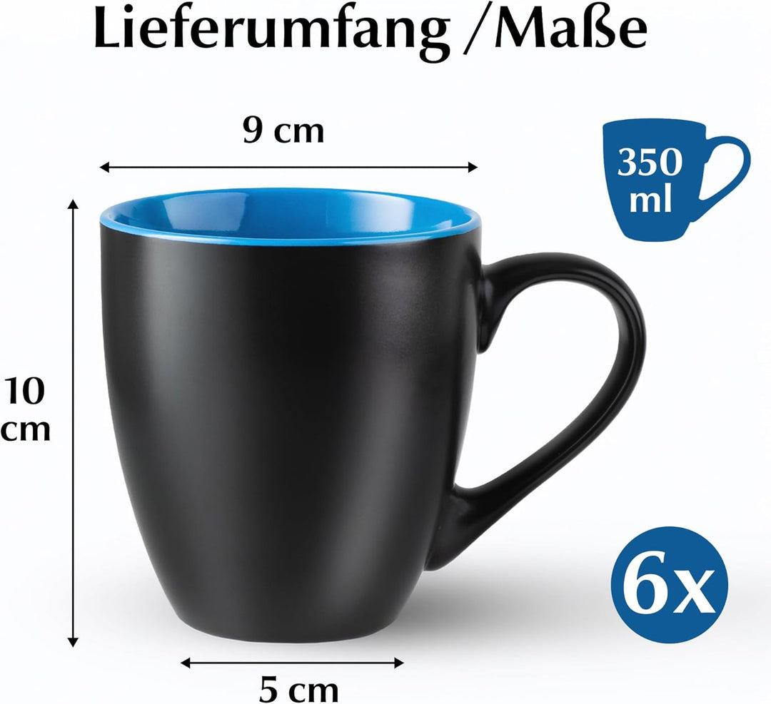 MIAMIO - 6 x 350 ml Kaffeetassen/Kaffeebecher Set - Tassen Set 6er Modern - Le Papillon Kollektion (