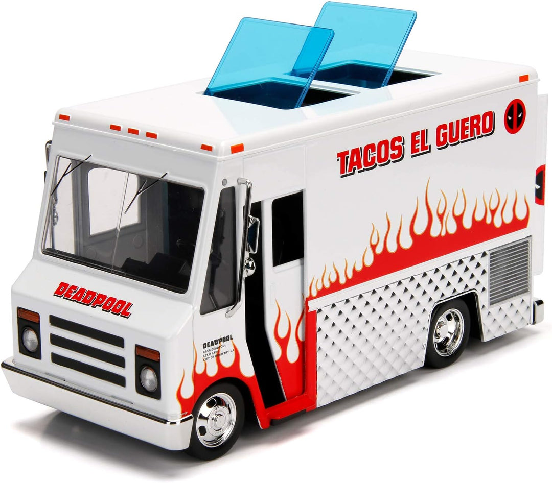 Jada Toys Marvel Deadpool Foodtruck, Auto, Spielzeugauto aus Die-cast, öffnende Türen, Kofferraum &