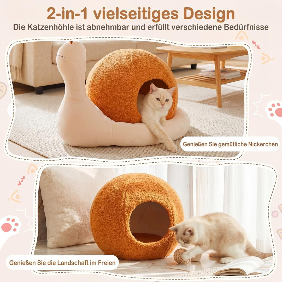 COSTWAY Katzenbett, schneckenförmig, Katzenhöhle mit waschbarem Kissen &amp; Rutschfester Unterseite, Ka