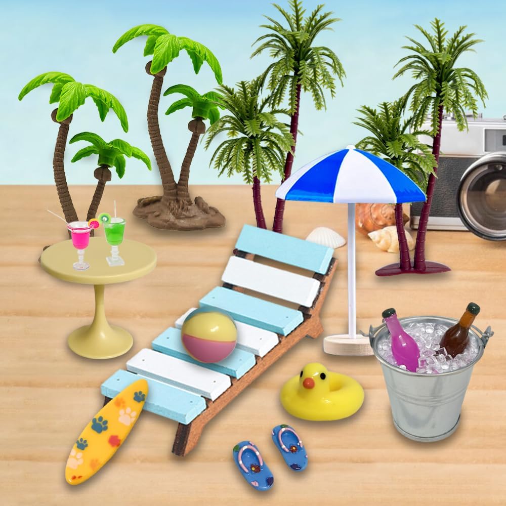 Golgner 18 Pcs Miniatur Deko Sauna Zubehör, Strand Mikrolandschaft, Strand Deko Miniatur Set, mit Mi