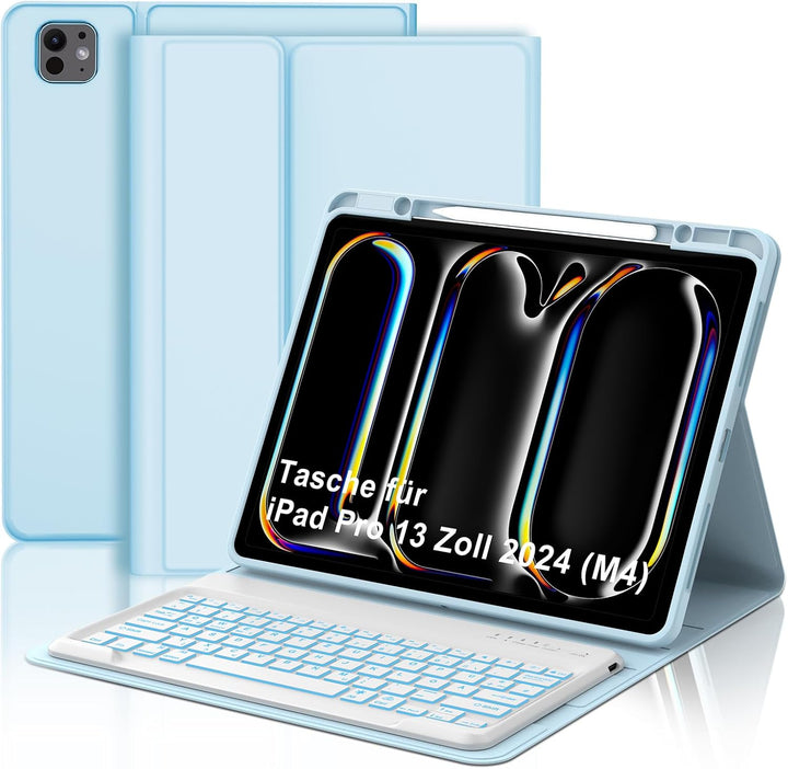 Tastatur für iPad Pro 13 Zoll M4 2024 Beleuchtete Tastatur Magnetisch Abnehmbarer Schutzhülle mit Bl