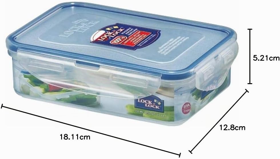 Lock &amp; Lock Frischhaltedose, Vorratsbox, 550 ml, rechteckig, transparent, 6 Stück, 181 x 128 x 52 mm