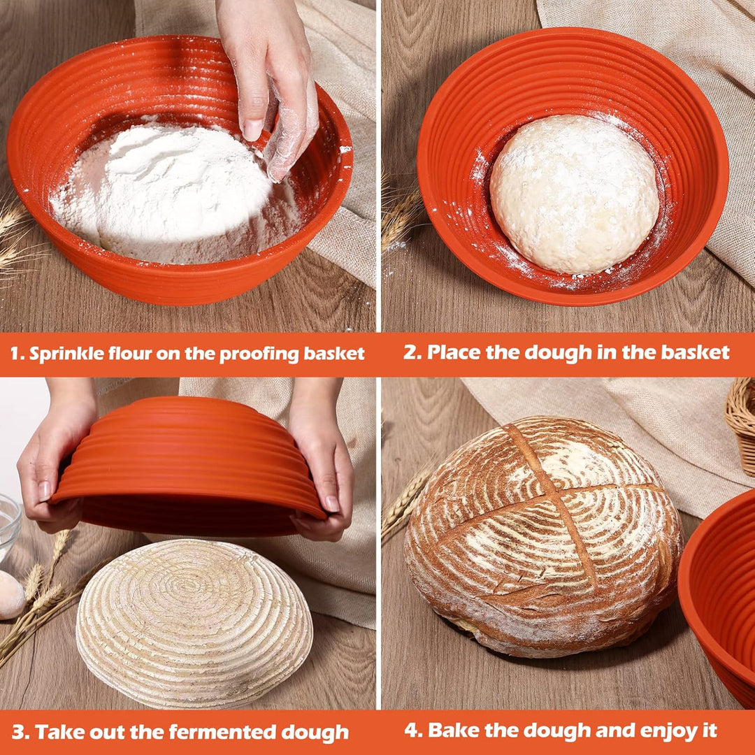 Webake Gärkörbchen Rund für Brot Silicone 23 cm Höhe 9 cm Garkorb Brot Gärkörbe zum Brotbacken Bread