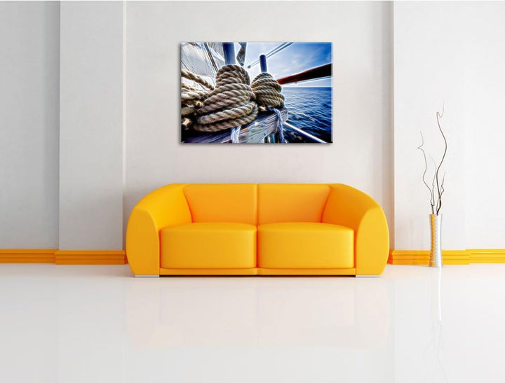 Tau Seile auf Boot abstrakt Format: 120x80 auf Leinwand, XXL riesige Bilder fertig gerahmt mit Keilr