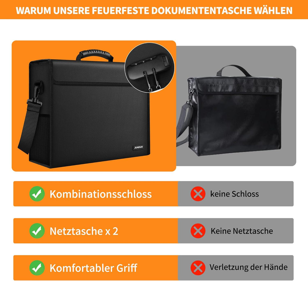 JUNDUN Feuerfeste dokumentenbox mit Schloss(43x30x12,7cm,4500°F), 6-lagige Wärmedämmung Feuerfeste D