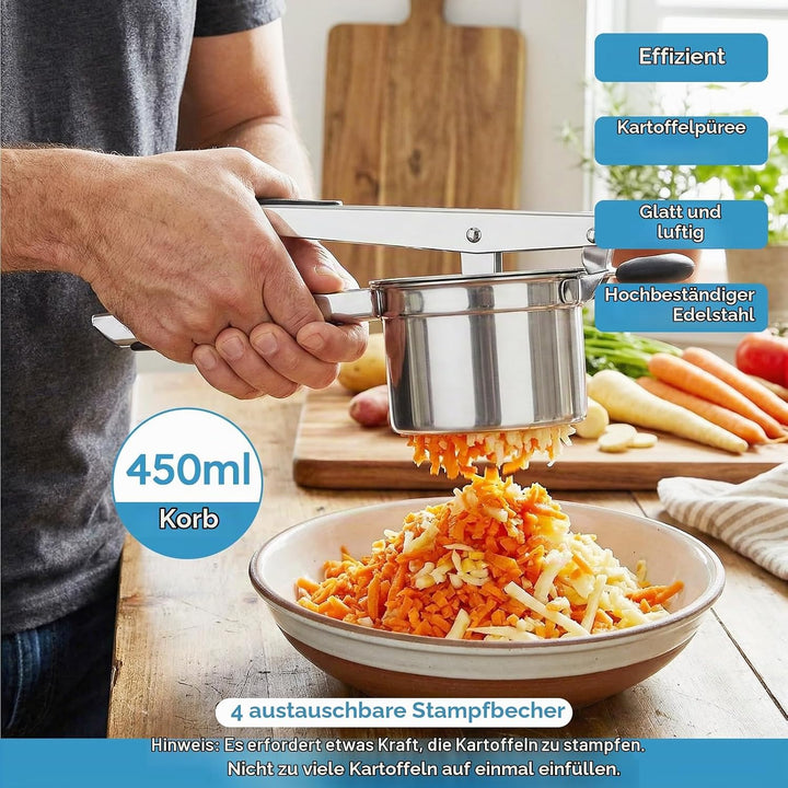 Kartoffelpresse, Spätzlepresse Edelstahl, Spaghettieispresse mit 4 Austauschbare Sieb, Spagettieis Q