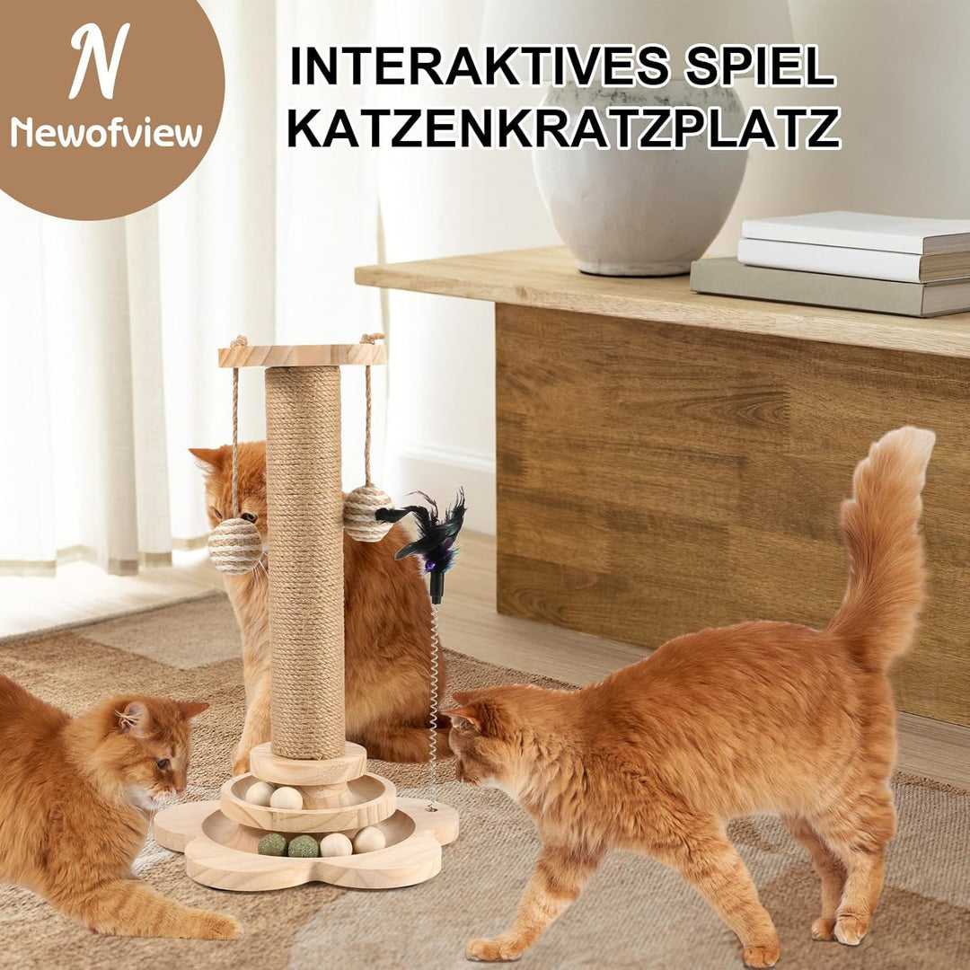 Kratzbaum für Katzen, 40cm Kratzpfosten Katzenkratzbaum Spielzeug mit Ball, Lagiger Drehteller, Fede