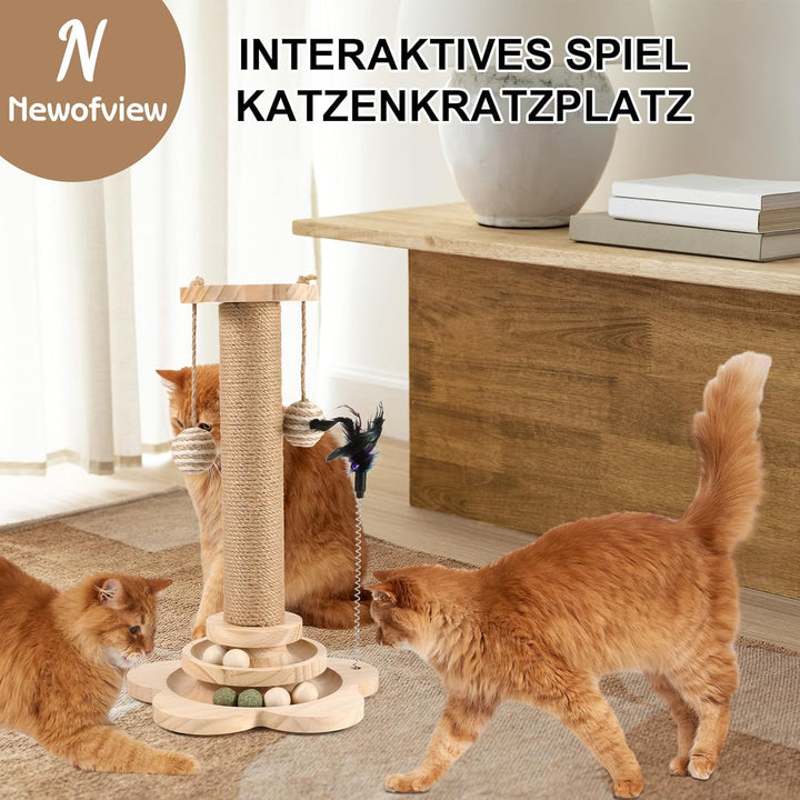 Kratzbaum für Katzen, 40cm Kratzpfosten Katzenkratzbaum Spielzeug mit Ball, Lagiger Drehteller, Fede