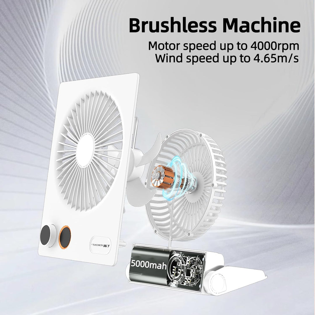 VEMONT Mini Tischventilator, USB Ventilator,5000mAh Akku-Ventilator,180°Kippbarer tragbarer Ventilat