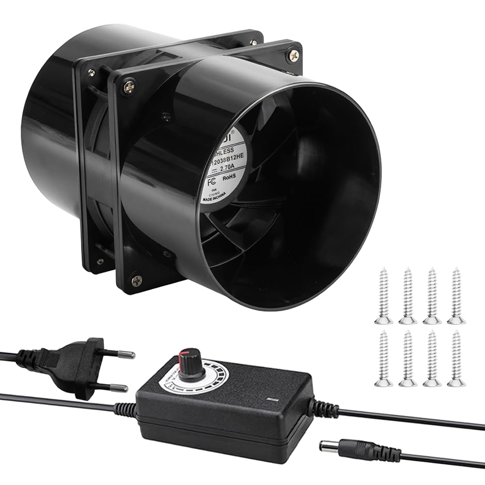 Rohrventilator 100mm Regelbar, Rohrlüfter mit Stecker Upgrade Controller, Abluftventilator für Grow-