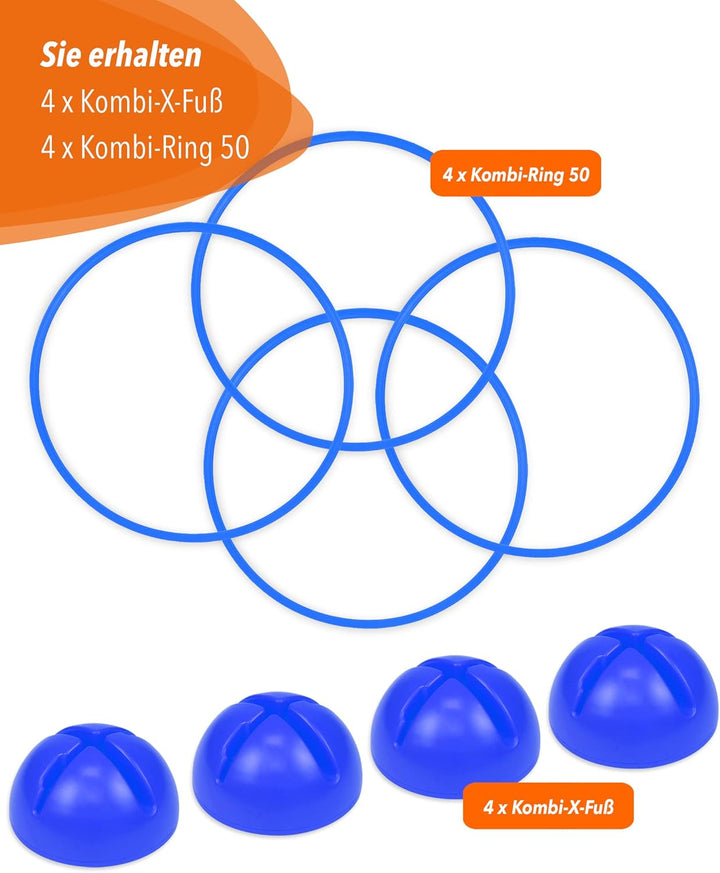 Kombi-X-Standfuss & Kombi-Ring 50 – 4er Set – Multi-Fuss zum Aufbau von Sprung- & Hürden-Parcours –
