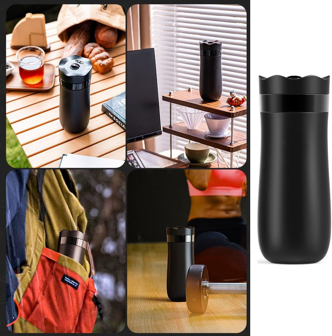 Tragbare French Press, Reise-French-Kaffeekanne mit doppelwandiger Kaffeekanne, Edelstahl-Kaffeetass