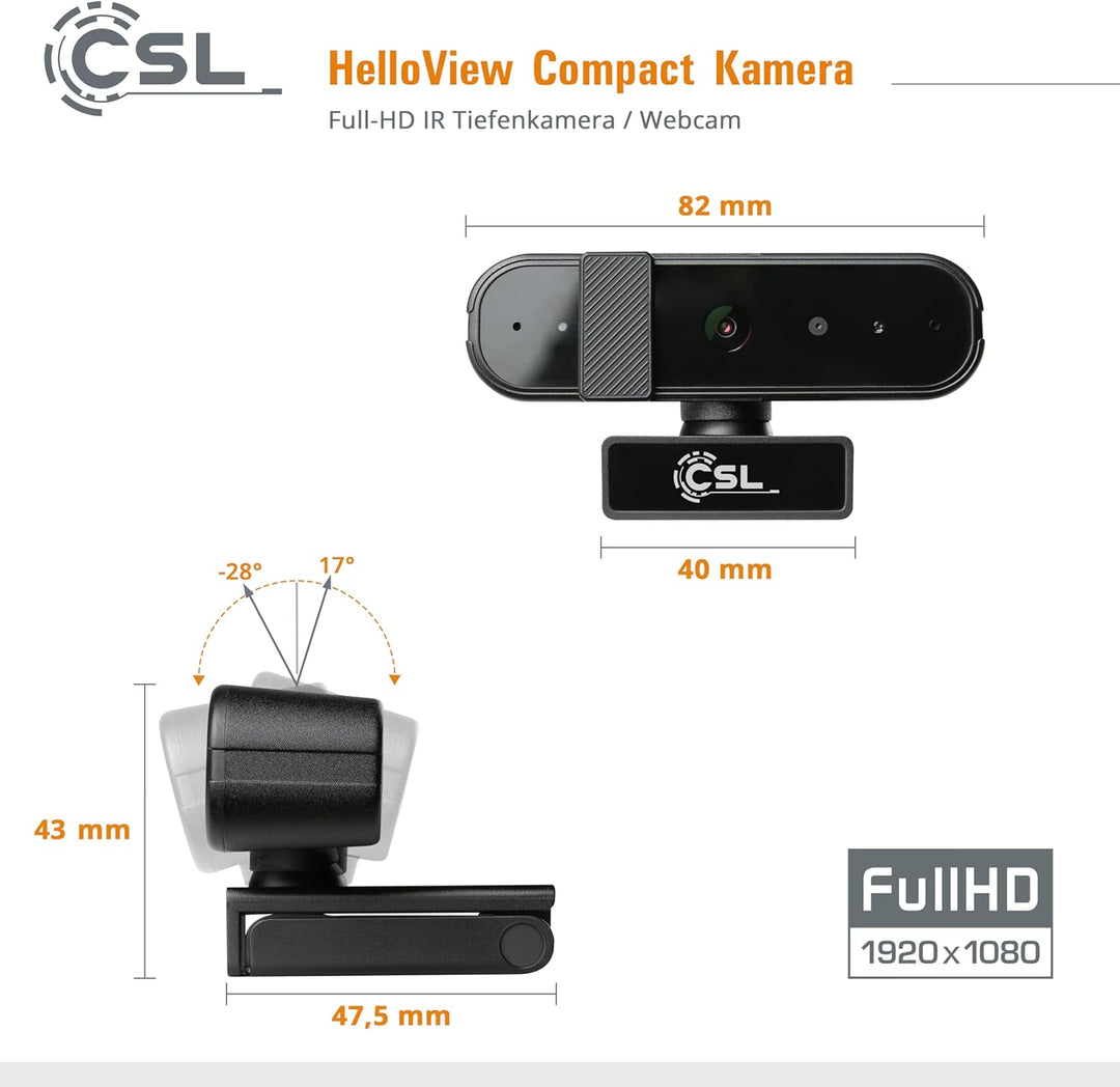 Windows Hello Kamera - CSL HelloView Compact RGB-Webcam, Infrarot-Tiefenkamera, 1920x1080@30Hz, inte