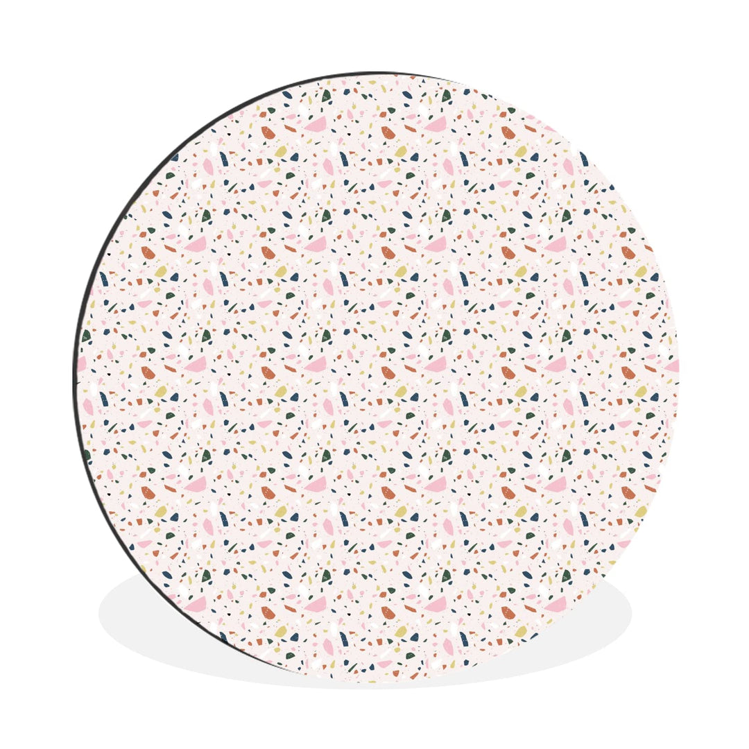 Wandbild Rund Wanddeko Deko Wohnzimmer Bilder 90x90 cm Lehm - Muster - Terazzo, 90x90 cm