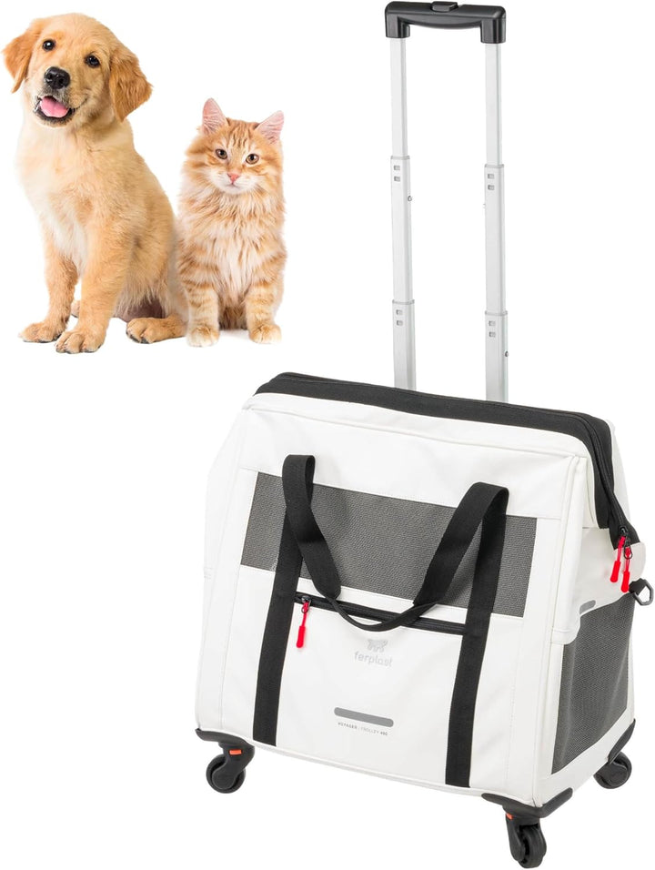 Ferplast Hundebox Voyager Trolley, Transportbox Katze, Hundetasche, ausziehbarer Griff, verstellbare