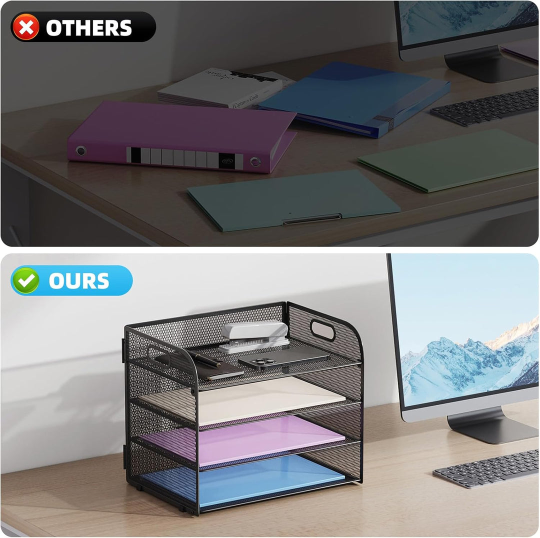 Marbrasse Schreibtisch Ablagen Organizer,4-Stufige Brief Papier Ablage mit Griff,Metall Gitter Desig