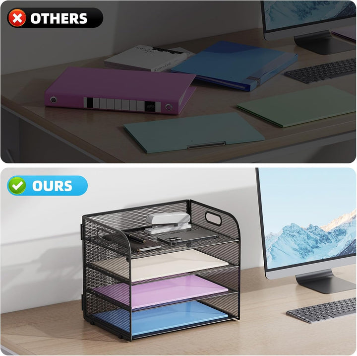Marbrasse Schreibtisch Ablagen Organizer,4-Stufige Brief Papier Ablage mit Griff,Metall Gitter Desig